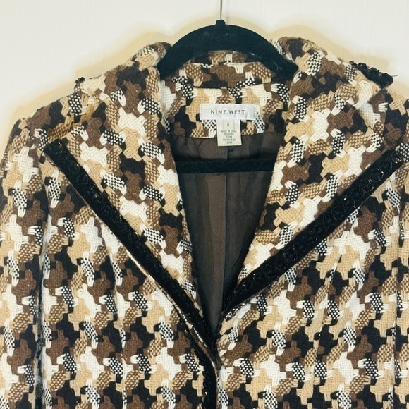 NINE West Vintage Brown Wool Houndstooth Luxury Coat SZ small - Picture 9 of 15